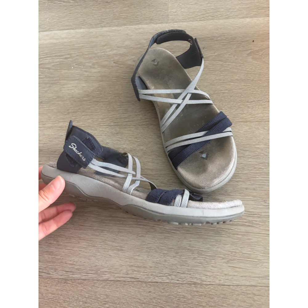 Sketchers Terran Lattice II Navy Blue‎ Grey Strappy Athletic Sandals Womens 10